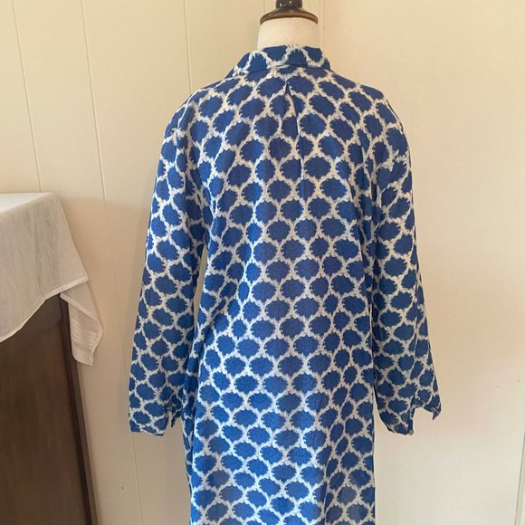 Blue & White Patterned Blouse - Vintage Ibizq - Sz M - Picture 2 of 7